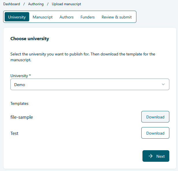 Screenshot of templates in authoring flow.